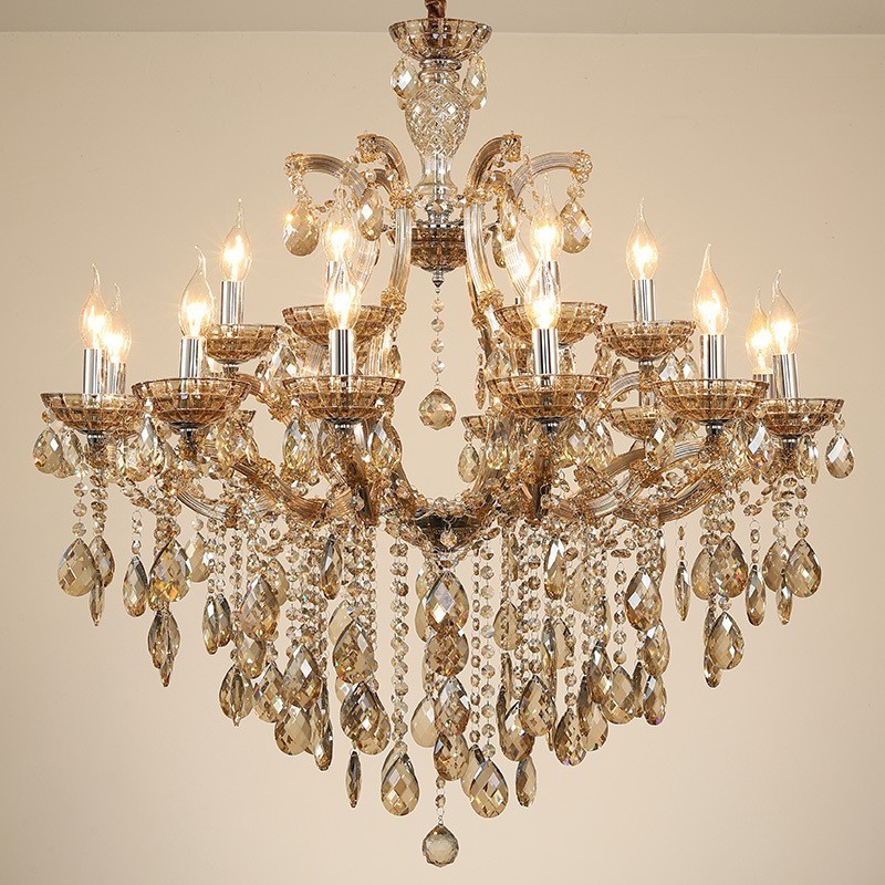 18 (12+6) Light Cognac Crystal Candle Chandelier