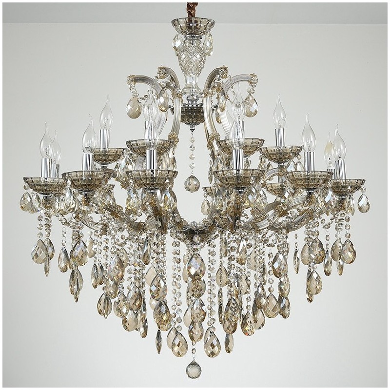 18 (12+6) Light Cognac Crystal Candle Chandelier