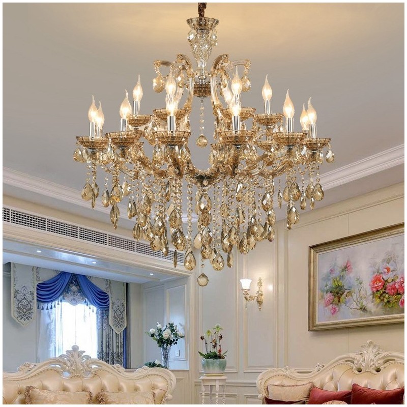 18 (12+6) Light Cognac Crystal Candle Chandelier