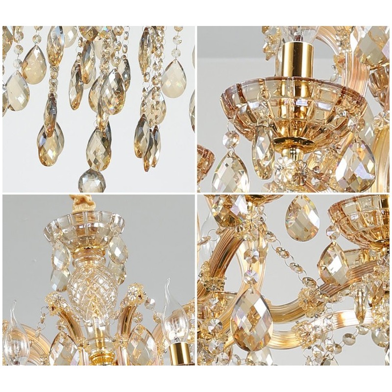 18 (12+6) Light Cognac Crystal Candle Chandelier