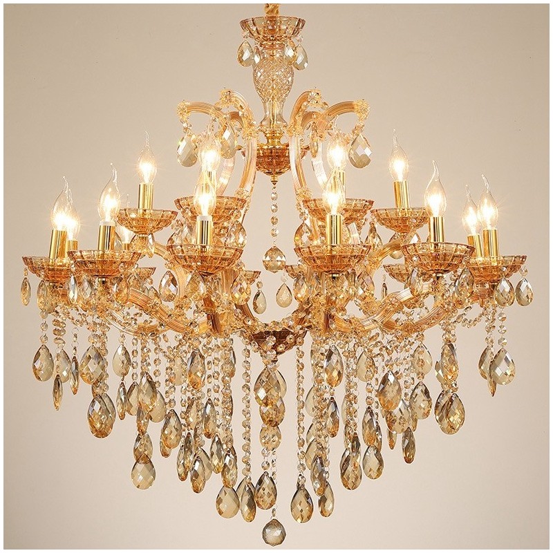 18 (12+6) Light Amber Crystal Candle Chandelier