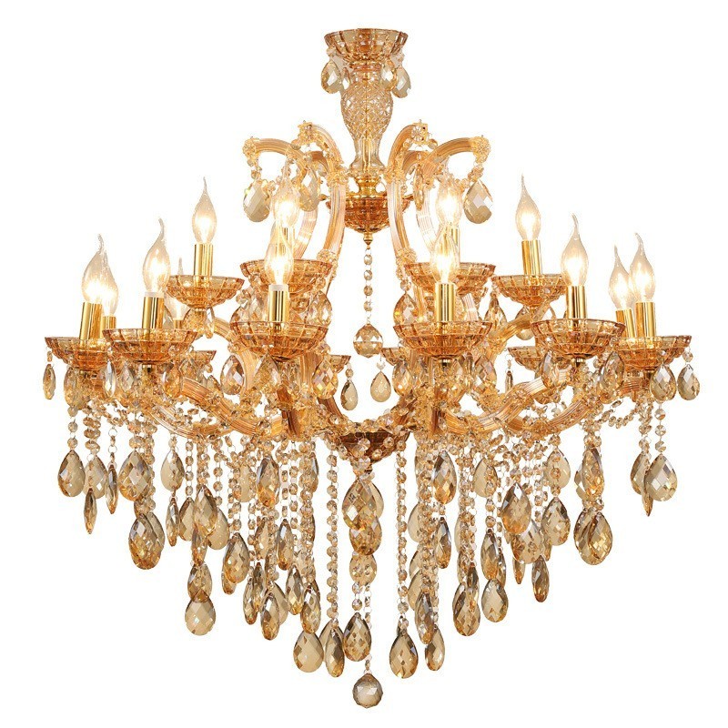 18 (12+6) Light Amber Crystal Candle Chandelier