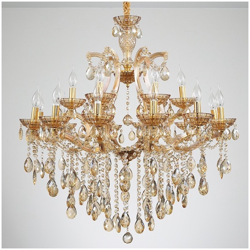 18 (12+6) Light Amber Crystal Candle Chandelier