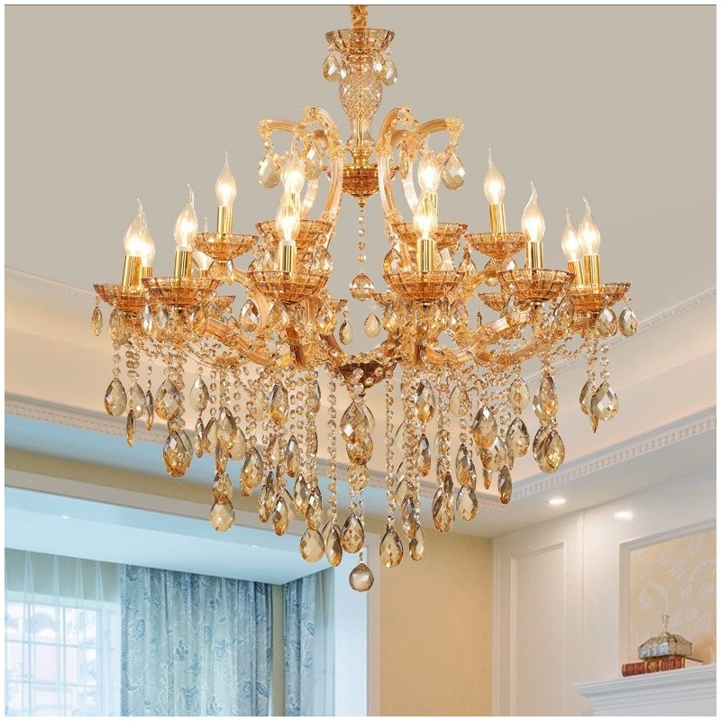 18 (12+6) Light Amber Crystal Candle Chandelier