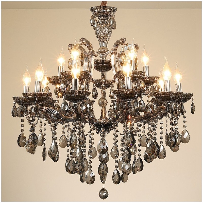 18 (12+6) Light Grey Crystal Candle Chandelier