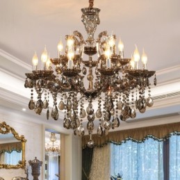 18 (12+6) Light Grey Crystal Candle Chandelier