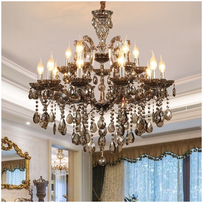 18 (12+6) Light Grey Crystal Candle Chandelier