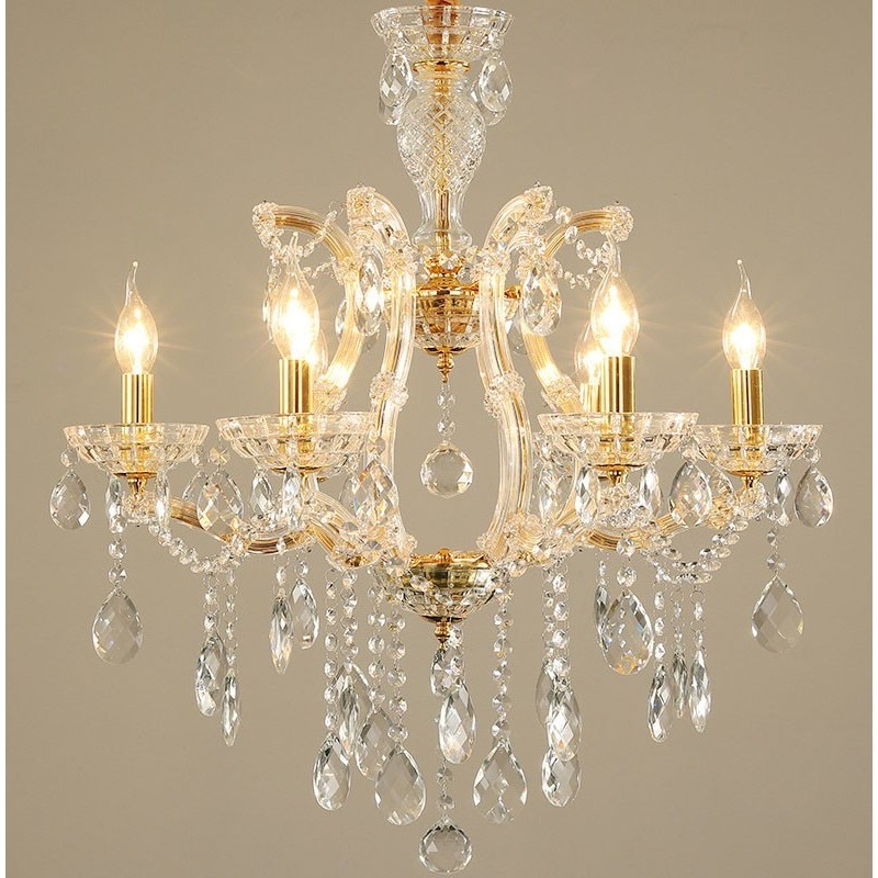 6 Light Gold Crystal Candle Chandelier