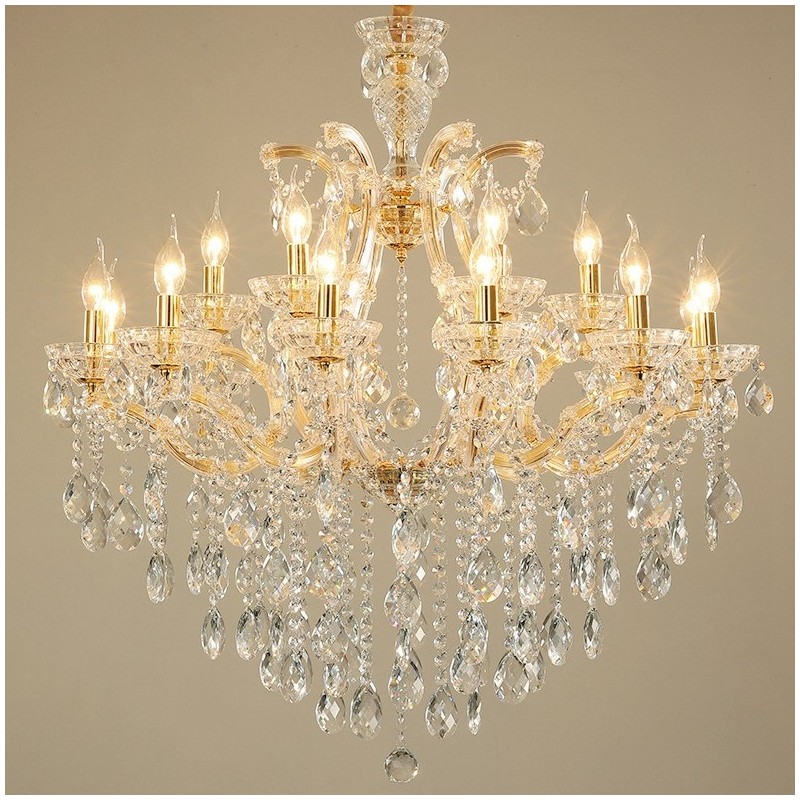 18 (12+6) Light Gold Crystal Candle Chandelier