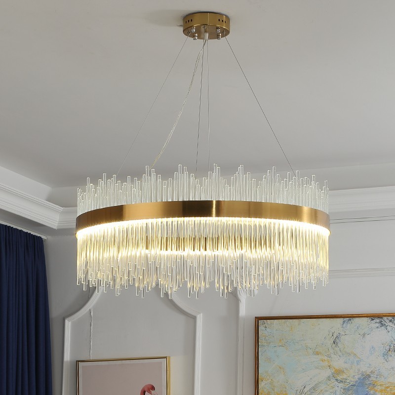 Postmodern Luxury Round Crystal Pendant Light Exhibition Hall