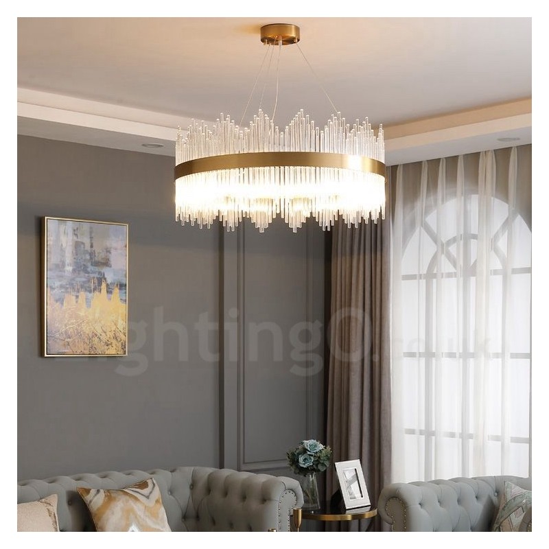 Postmodern Luxury Round Crystal Pendant Light Exhibition Hall