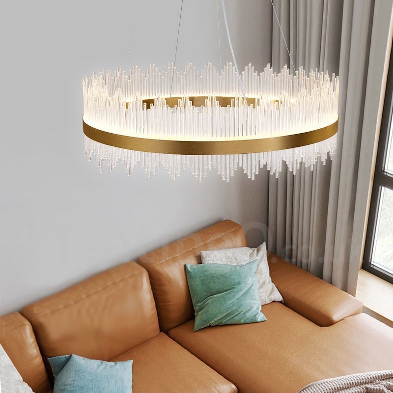 Postmodern Luxury Round Crystal Pendant Light Exhibition Hall