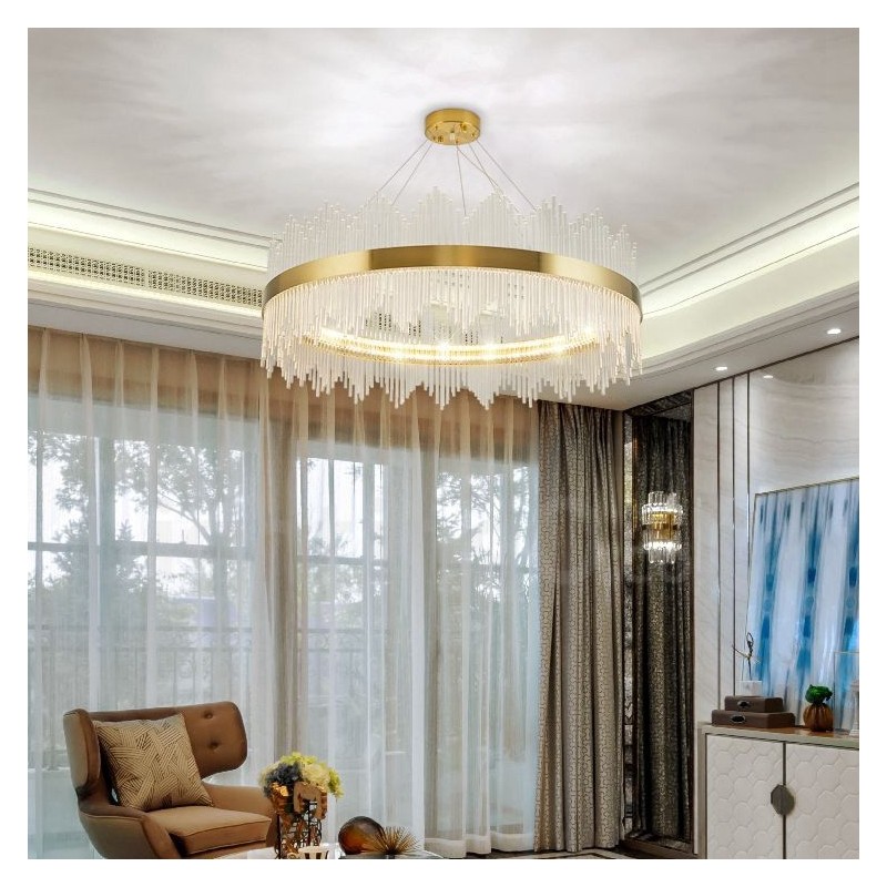 Postmodern Luxury Round Crystal Pendant Light Exhibition Hall