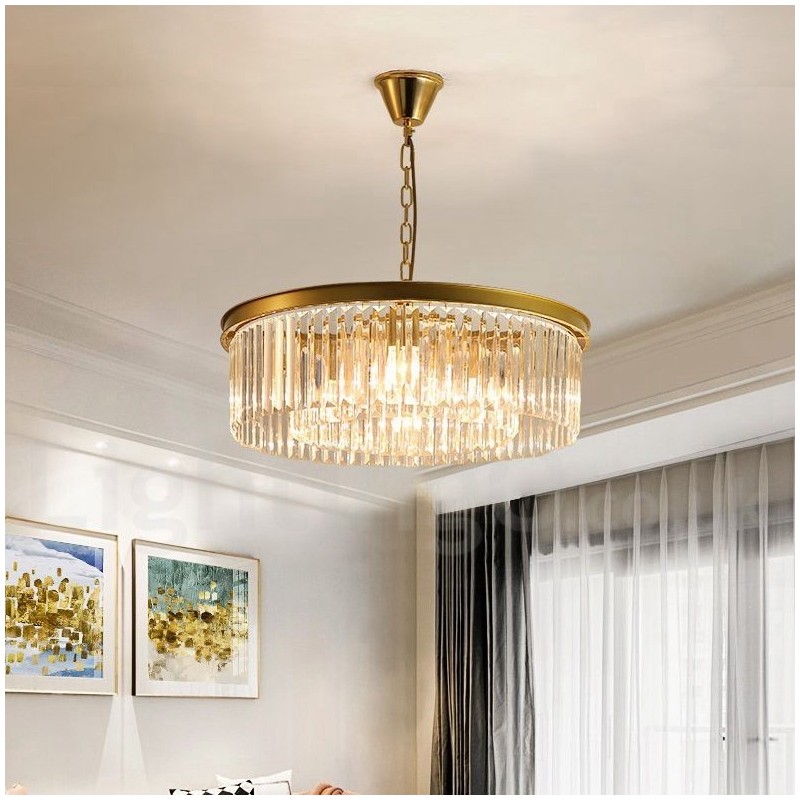 Postmodern Luxury Round K9 Crystal Pendant Chandelier Lights Exhibition Hall