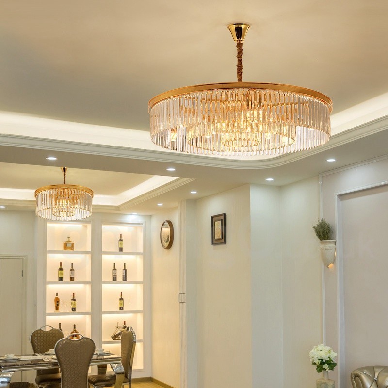 Postmodern Luxury Round K9 Crystal Pendant Chandelier Lights Exhibition Hall