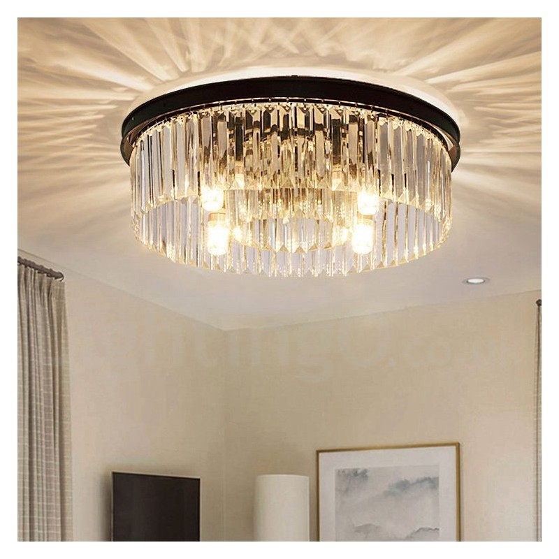 Postmodern Luxury Round K9 Crystal Flush Mount Ceiling Light Exhibition Hall