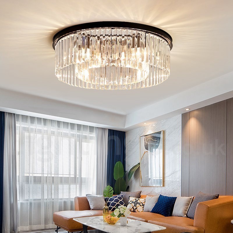 Postmodern Luxury Round K9 Crystal Flush Mount Ceiling Light Exhibition Hall
