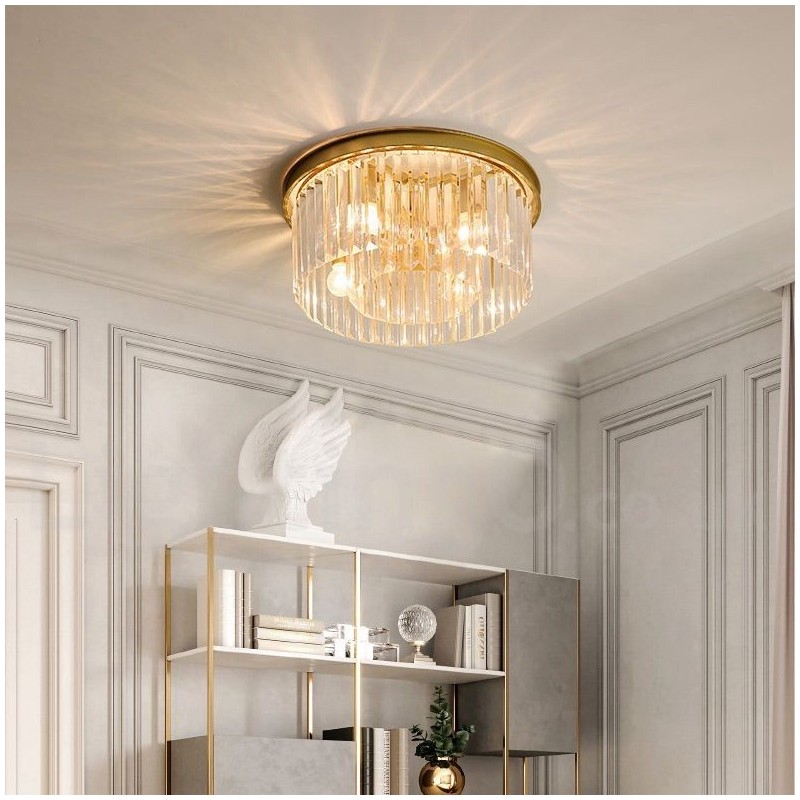 Postmodern Luxury Round K9 Crystal Flush Mount Ceiling Light Exhibition Hall