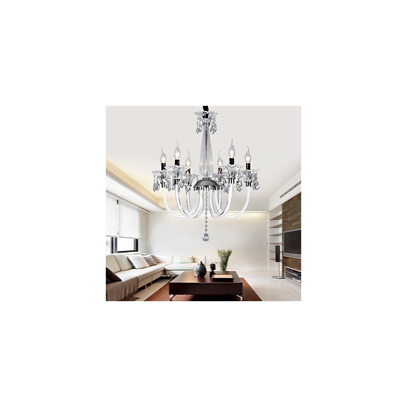 Elegant Crystal Chandelier with 6 Lights in Candle Bulb