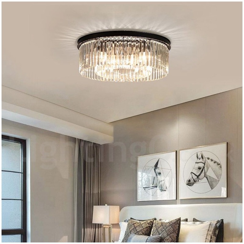 Postmodern Luxury Round K9 Crystal Flush Mount Ceiling Light Exhibition Hall