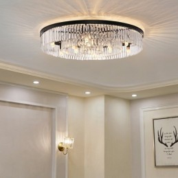 Postmodern Luxury Round K9 Crystal Flush Mount Ceiling Light Exhibition Hall