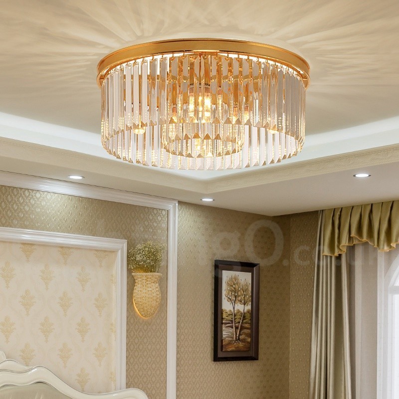Postmodern Luxury Round K9 Crystal Flush Mount Ceiling Light Exhibition Hall