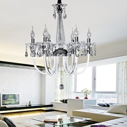 Elegant Crystal Chandelier with 6 Lights in Candle Bulb