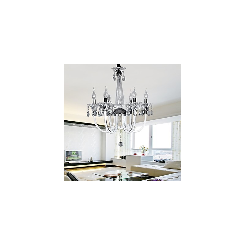 Elegant Crystal Chandelier with 6 Lights in Candle Bulb