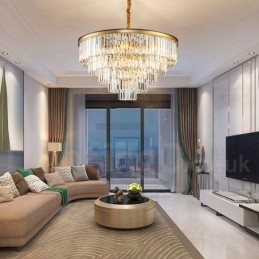 Postmodern Luxury Round K9 Crystal Pendant Chandelier Lights Exhibition Hall