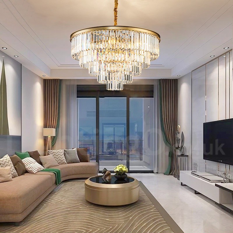 Postmodern Luxury Round K9 Crystal Pendant Chandelier Lights Exhibition Hall