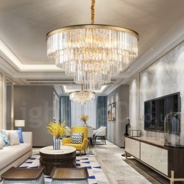 Postmodern Luxury Round K9 Crystal Pendant Chandelier Lights Exhibition Hall