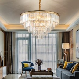 Postmodern Luxury Round K9 Crystal Pendant Chandelier Lights Exhibition Hall