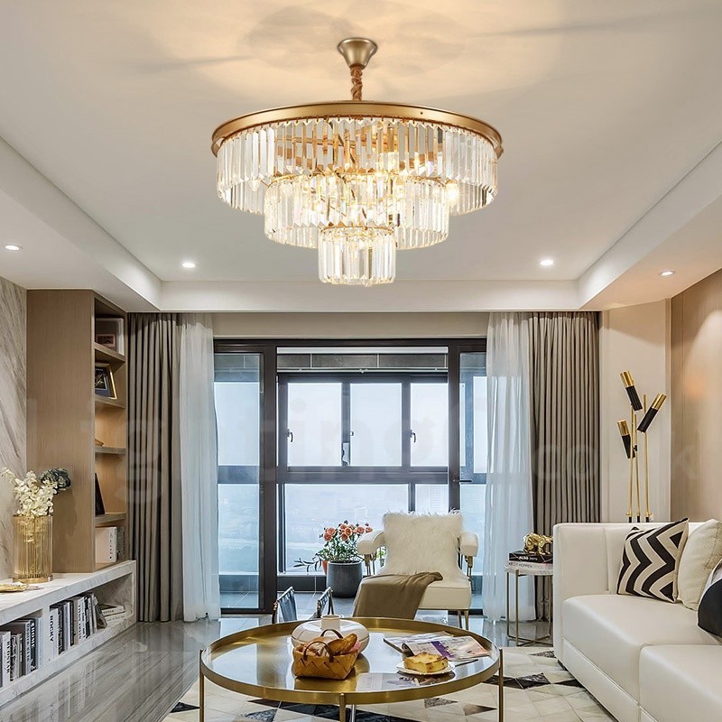 Postmodern Luxury Round K9 Crystal Pendant Chandelier Lights Exhibition Hall