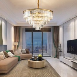 Postmodern Luxury Round K9 Crystal Pendant Chandelier Lights Exhibition Hall