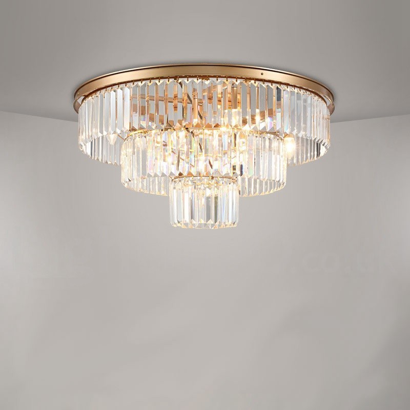 Postmodern Luxury Round K9 Crystal Flush Mount Ceiling Light Exhibition Hall