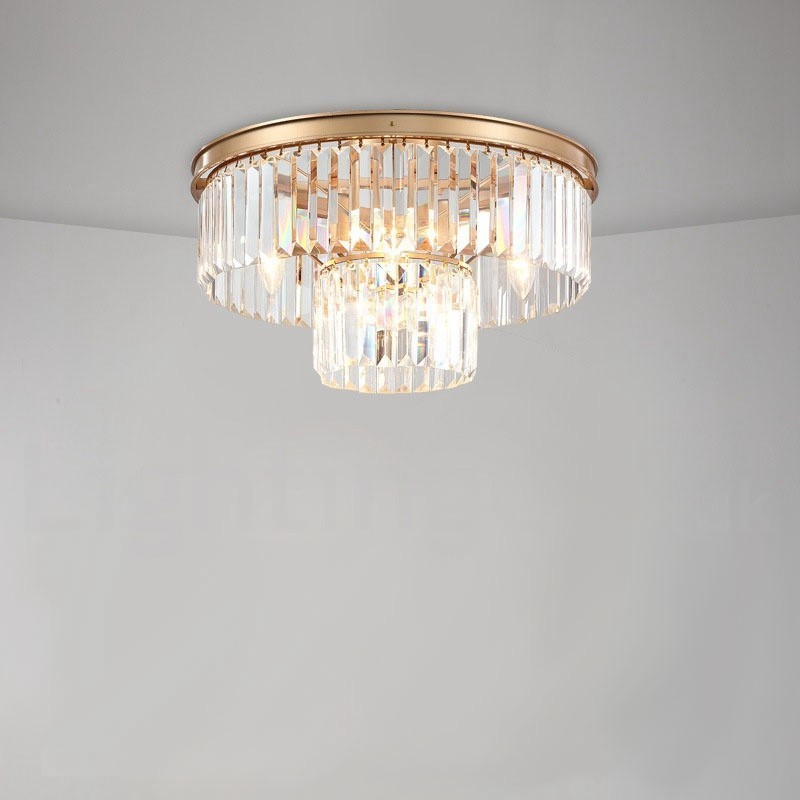 Postmodern Luxury Round K9 Crystal Flush Mount Ceiling Light Exhibition Hall