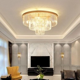 Postmodern Luxury Round K9 Crystal Flush Mount Ceiling Light Exhibition Hall