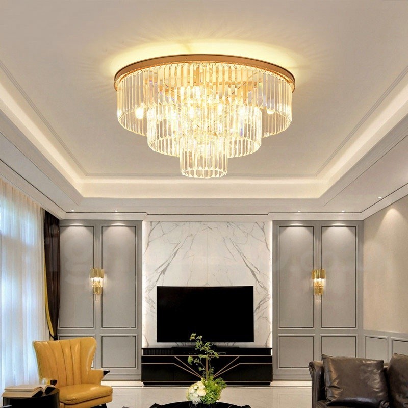 Postmodern Luxury Round K9 Crystal Flush Mount Ceiling Light Exhibition Hall