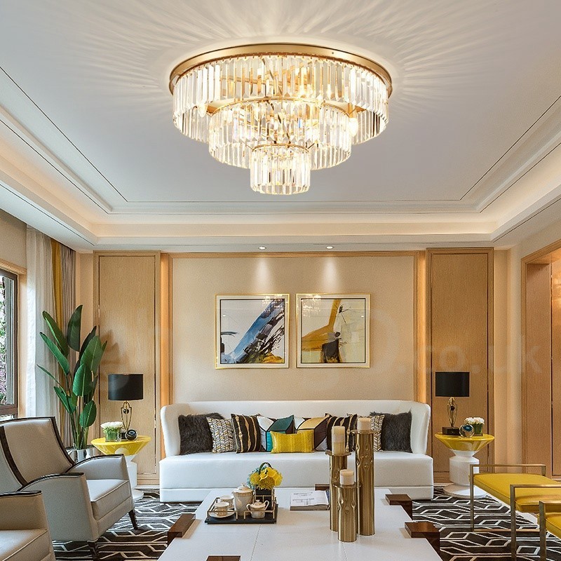 Postmodern Luxury Round K9 Crystal Flush Mount Ceiling Light Exhibition Hall