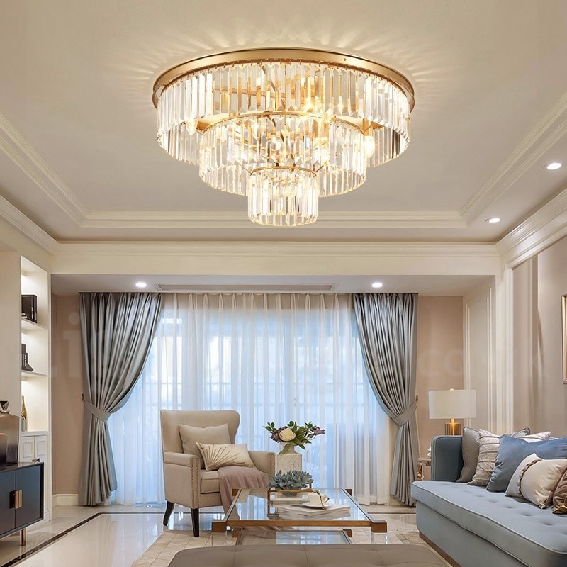 Postmodern Luxury Round K9 Crystal Flush Mount Ceiling Light Exhibition Hall