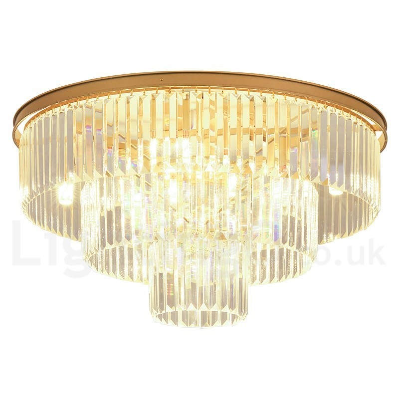 Postmodern Luxury Round K9 Crystal Flush Mount Ceiling Light Exhibition Hall