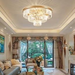 Postmodern Luxury Round K9 Crystal Flush Mount Ceiling Light Exhibition Hall