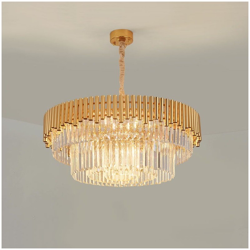 Postmodern Gold Luxury Round K9 Crystal Pendant Chandelier Lights Exhibition Hall