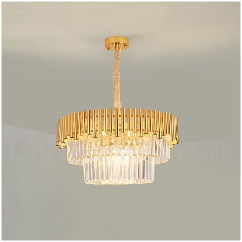 Postmodern Gold Luxury Round K9 Crystal Pendant Chandelier Lights Exhibition Hall