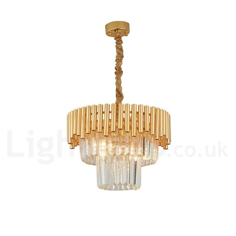 Postmodern Gold Luxury Round K9 Crystal Pendant Chandelier Lights Exhibition Hall