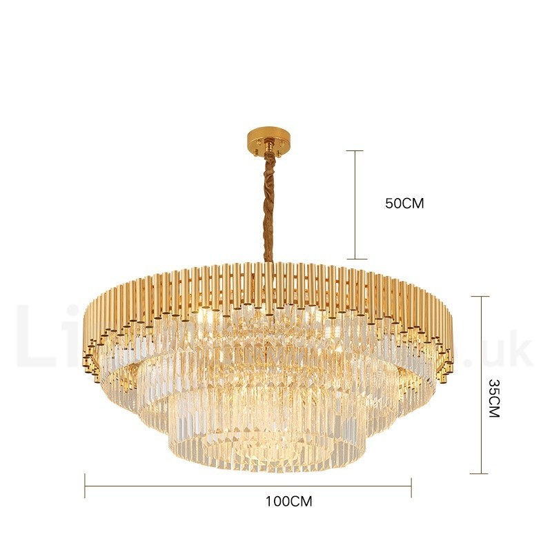 Postmodern Gold Luxury Round K9 Crystal Pendant Chandelier Lights Exhibition Hall