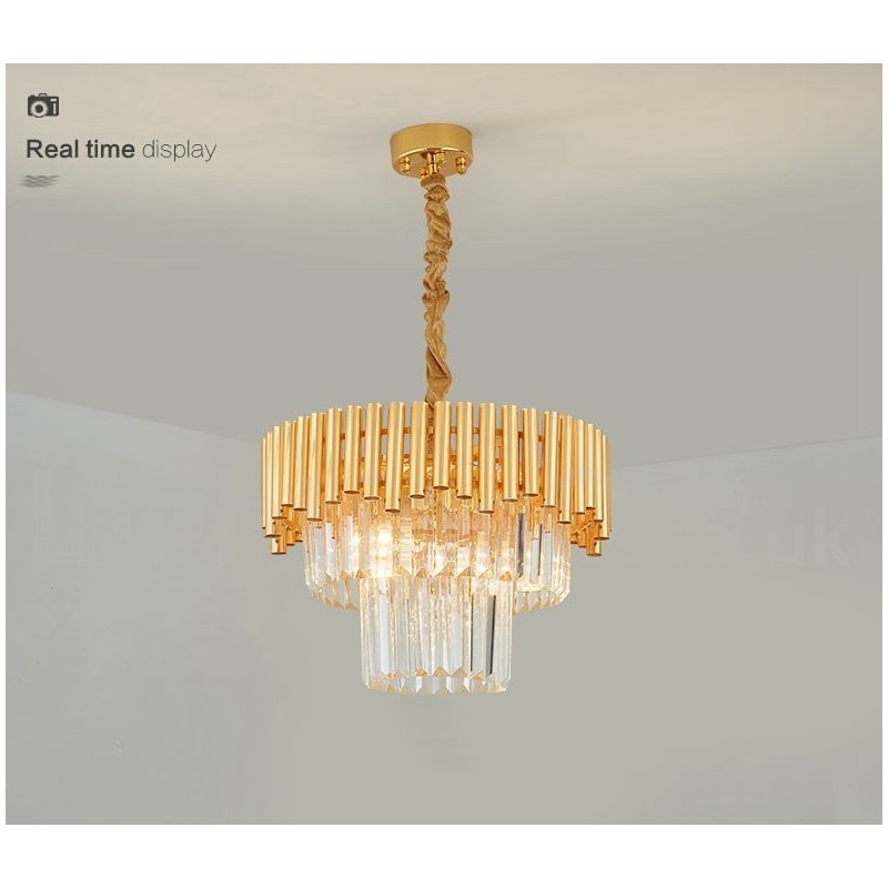 Postmodern Gold Luxury Round K9 Crystal Pendant Chandelier Lights Exhibition Hall