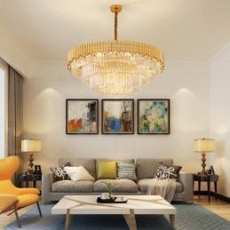 Postmodern Gold Luxury Round K9 Crystal Pendant Chandelier Lights Exhibition Hall
