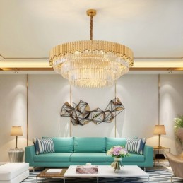 Postmodern Gold Luxury Round K9 Crystal Pendant Chandelier Lights Exhibition Hall