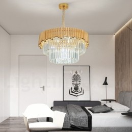 Postmodern Gold Luxury Round K9 Crystal Pendant Chandelier Lights Exhibition Hall